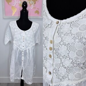 Kosmika White Button Up Cover Up Dress